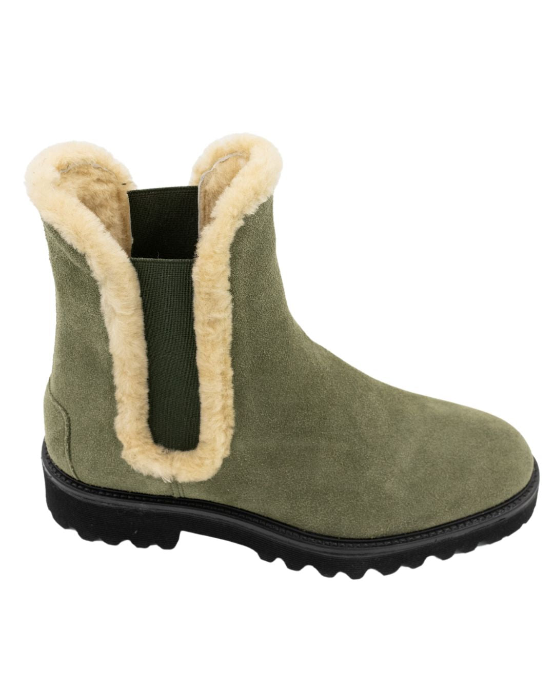 Chelseaboots Olive mit Lammfell gefüttert