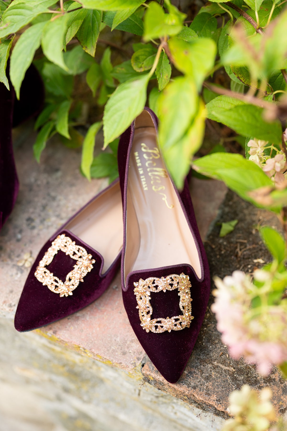 Bordeaux Velvet Glitter Buckle Pointy Loafer