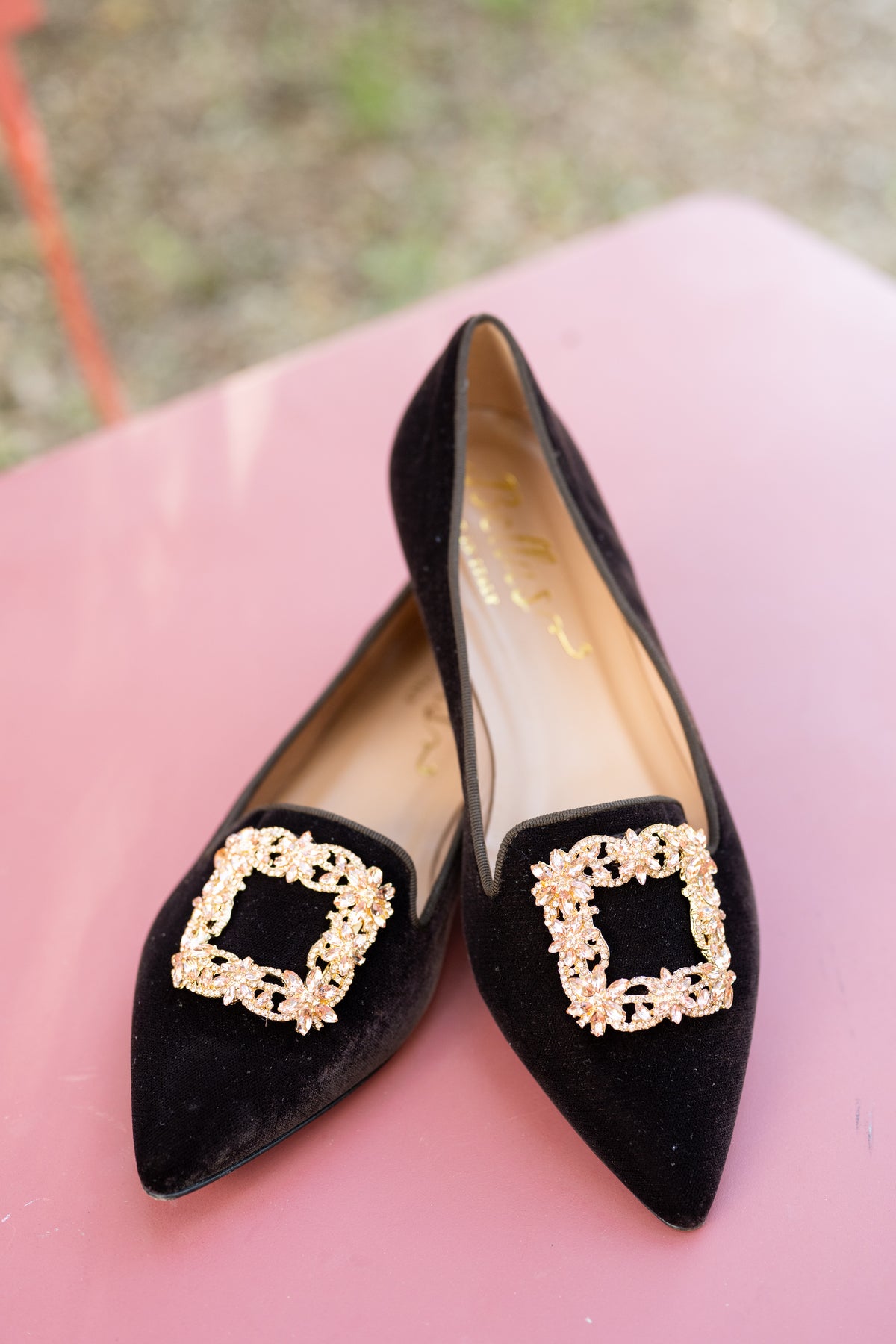 T.Moro Velvet Glitter Buckle Pointy Loafer