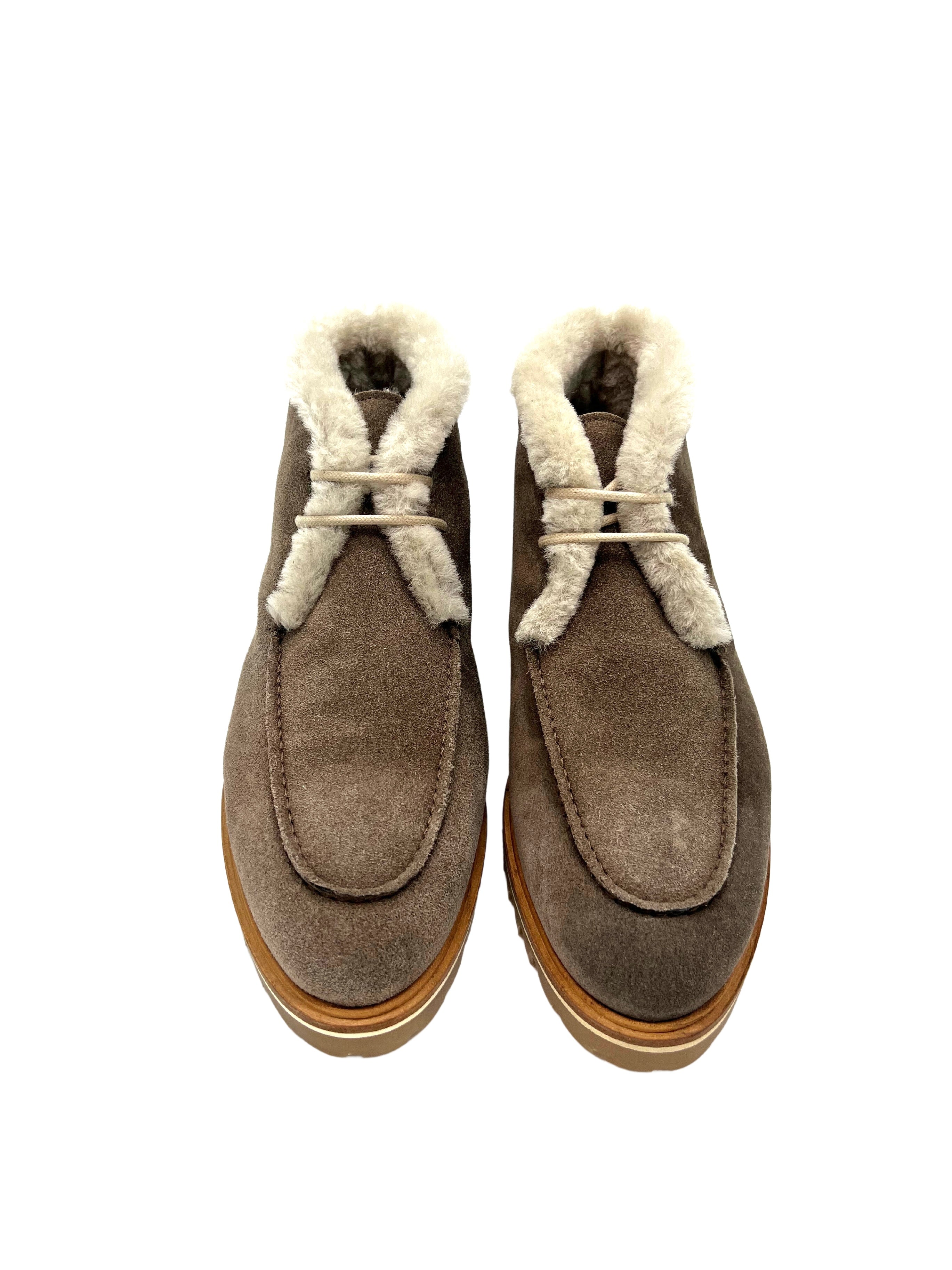 Schnür-Stiefelette Taupe gefüttert