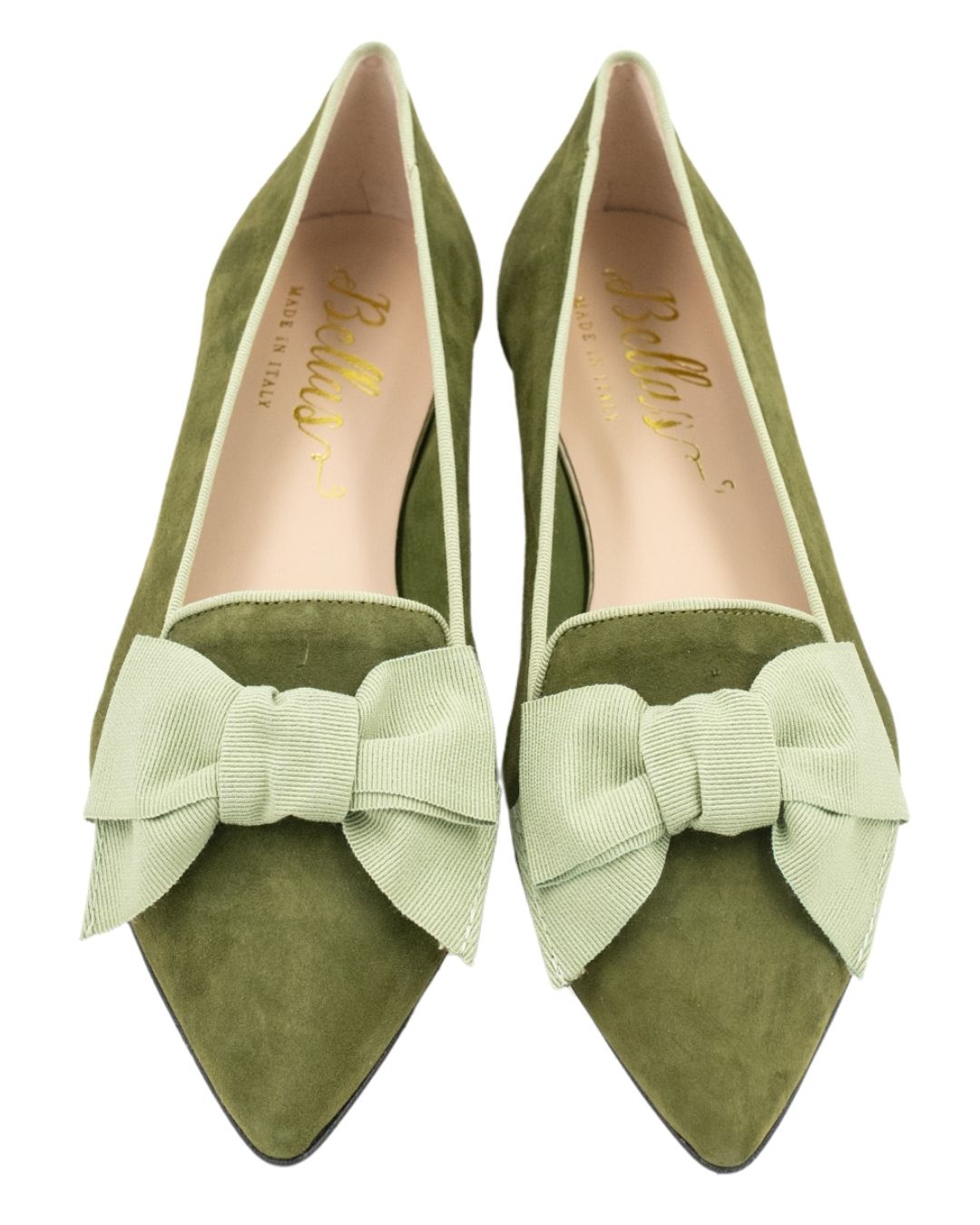 Khaki-Salvia Schleifenloafer Pointy