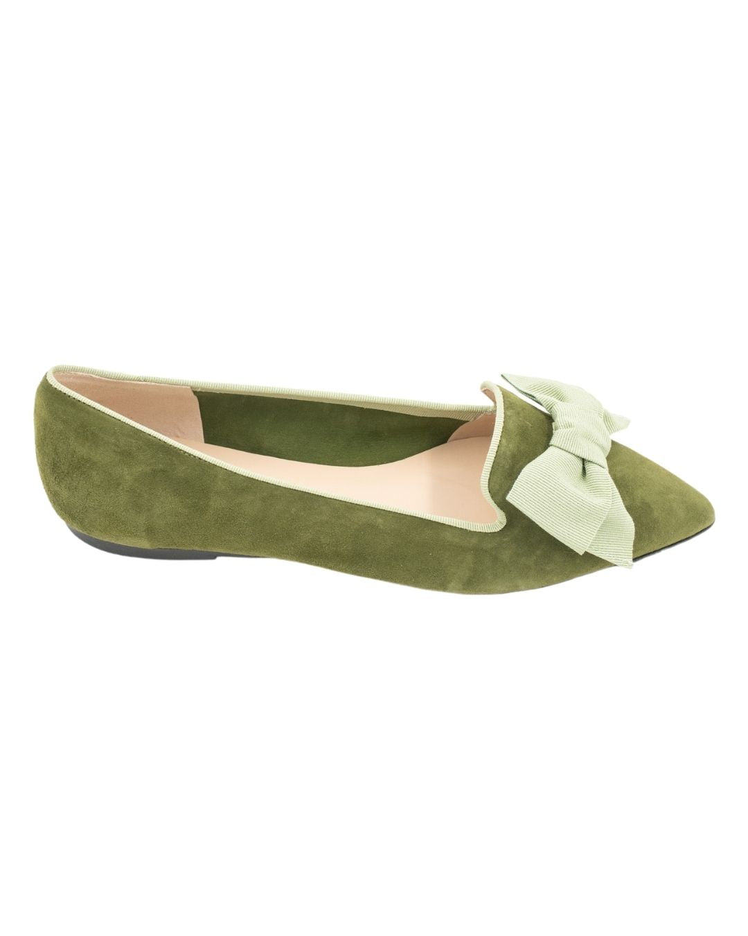 Khaki-Salvia Schleifenloafer Pointy