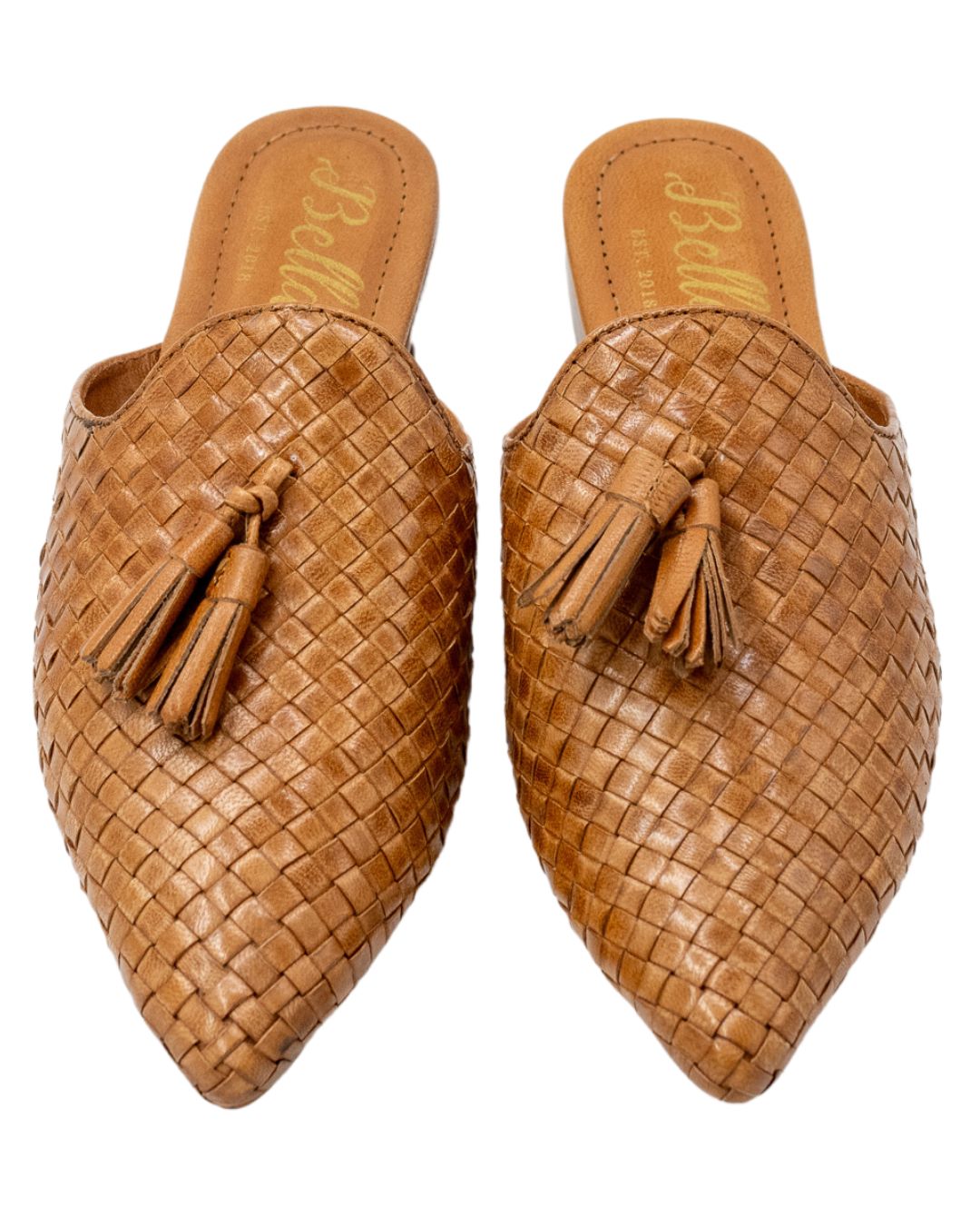 Tan Woven Tassel Mules