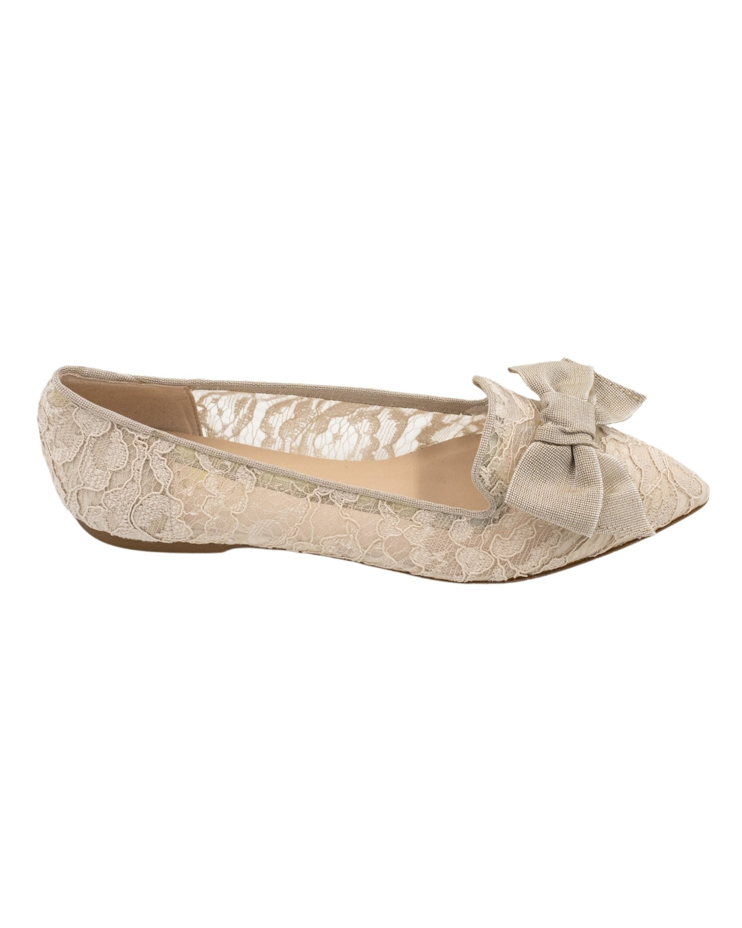 Beige Lace Schleifenloafer Pointy