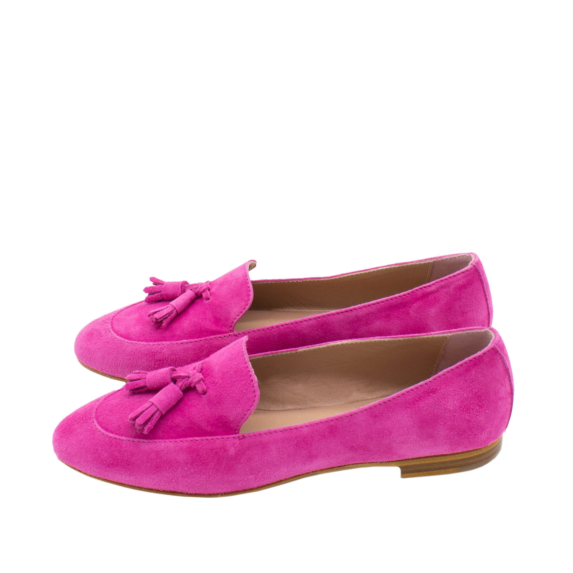 rosa Quasten Loafer aus Velourleder